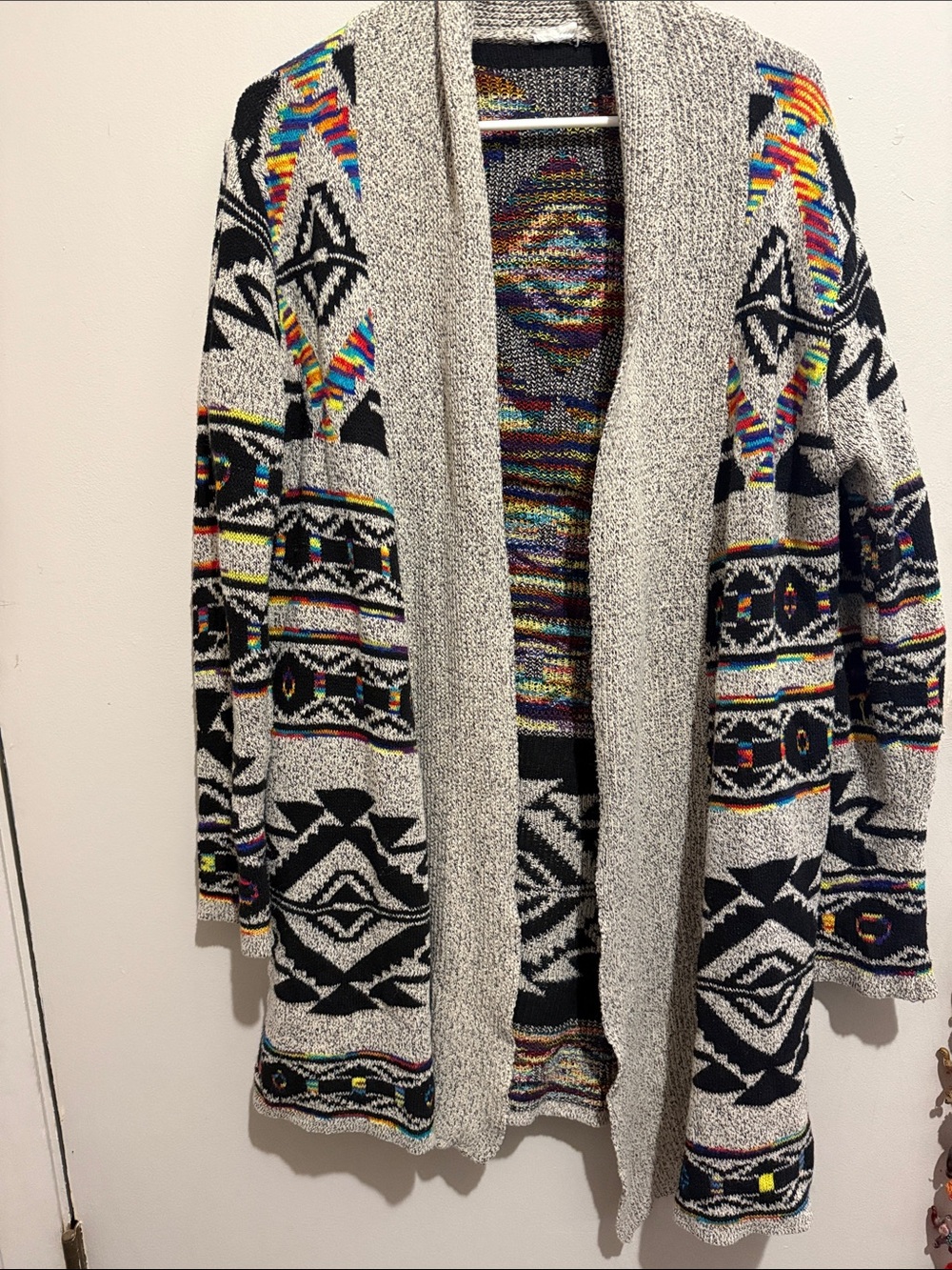 Open-Front Black & Cream Aztec Pattern Women's Sweater Cardigan